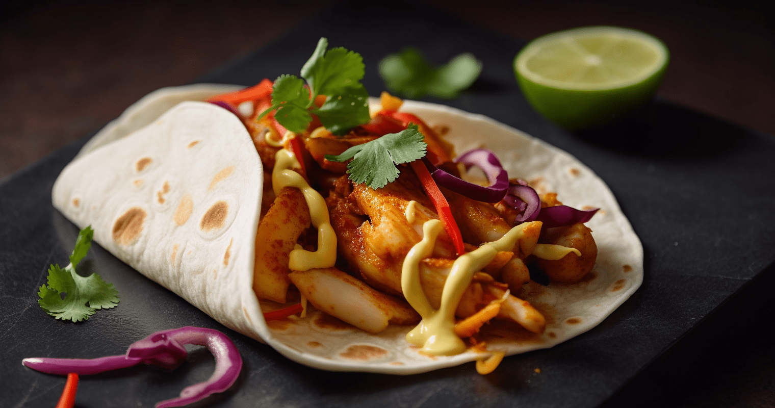 Spicy Tandoori Squid Fajitas with Curry Sauerkraut