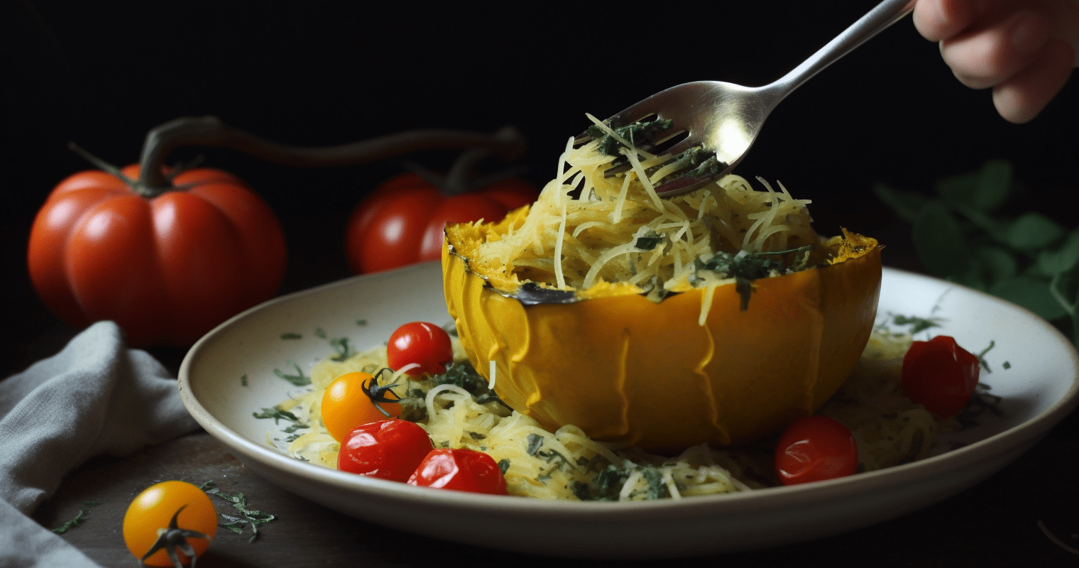 Delicious Spaghetti Squash with Pesto and Cherry Tomatoes Recipe Delicious Spaghetti Squash with Pesto and Cherry Tomatoes Recipe
